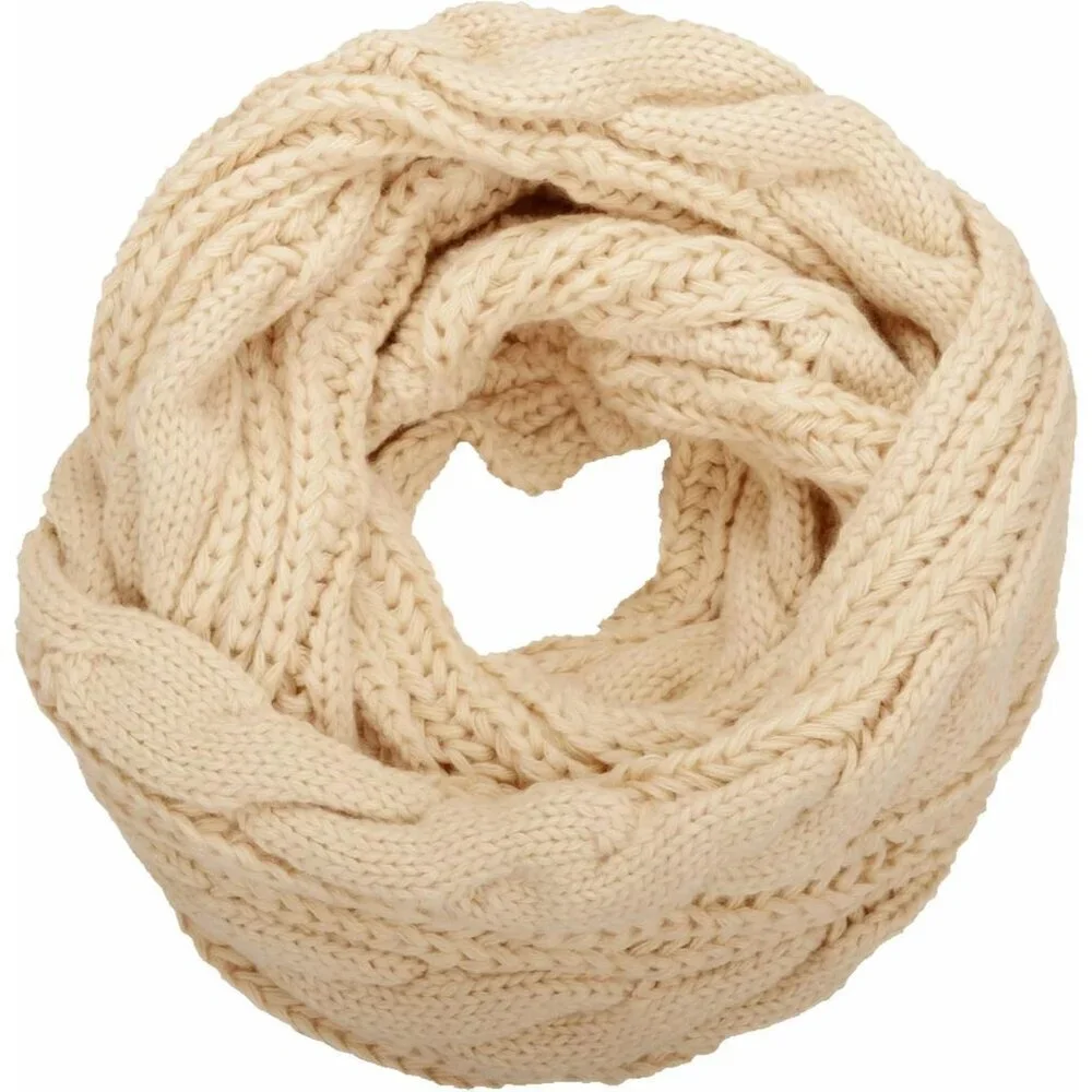 Women's Twist Beige Thick Ribbed Knit Winter Infinity Circle Loop Scarf